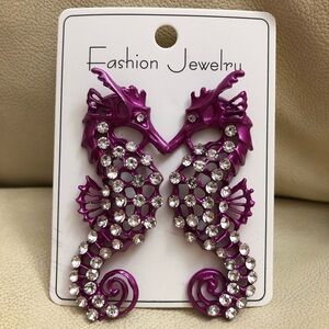 NWT Purple Seahorse with rhinestones earrings